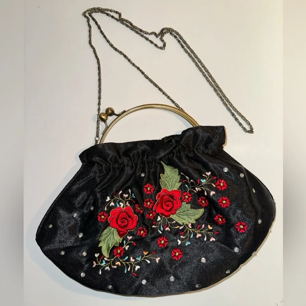 Beautiful Vintage Handmade Asian Inspired Floral Evening Bag Purse